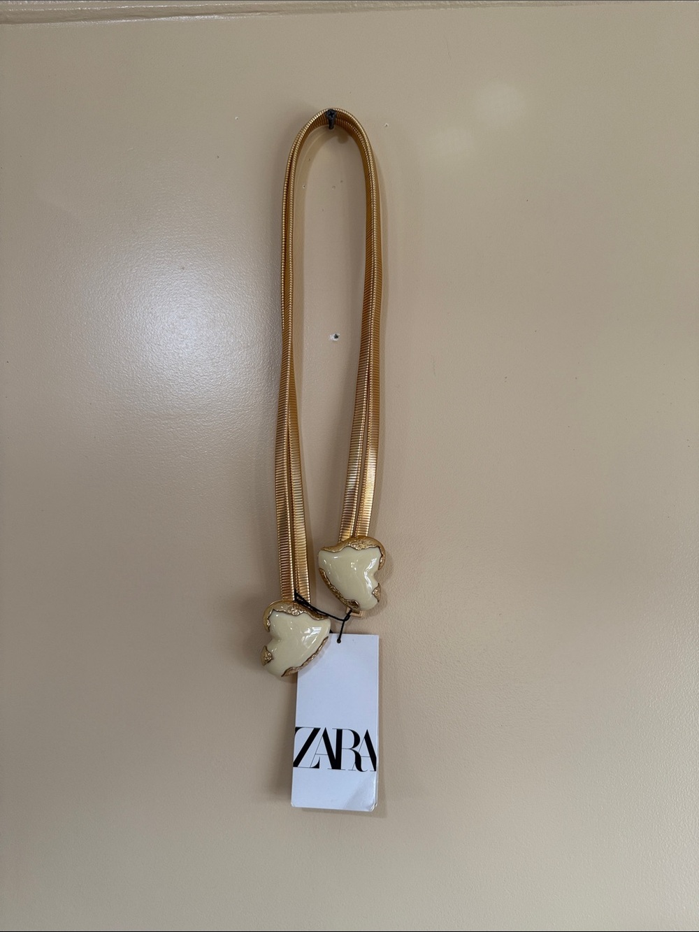 ZARA Gold Chain Necklace with Cream Heart Charms